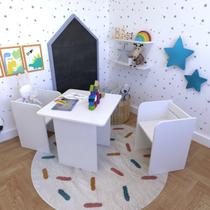 Conjunto Infantil com 1 Mesa e 2 Banquetas Branco Conjunto Infantil com 1 Mesa e 2 Banquetas Branco