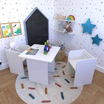 Conjunto Infantil com 1 Mesa e 2 Banquetas Yescasa Branco Conjunto Infantil com 1 Mesa e 2 Banquetas Yescasa Branco