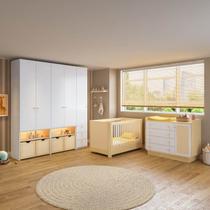 Conjunto Infantil com Berço, Cômoda e Guarda Roupas Modulados Wave Casatema MadeiraOriginals Branco/Marrom Conjunto Infantil com Berço, Cômoda e Guarda Roupas Modulados Wave Casatema MadeiraOriginals Branco/Marrom