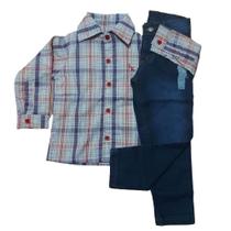 Conjunto infantil com calça jeans e camisa xadrez Knock Conjunto infantil com calça jeans e camisa xadrez Knock