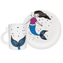 Conjunto Infantil Com Prato E Caneca - Sereia Oxford Conjunto Infantil Com Prato E Caneca - Sereia Oxford