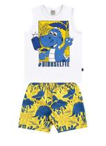 Conjunto infantil com regata em meia malha e bermuda em microsuede, estampa de dinossauro 15789