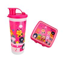 Conjunto infantil copo com bico e sanduicheira pelúcia da tupperware