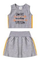 Conjunto Infantil Criança Menina Saia + Blusa Cropped Love