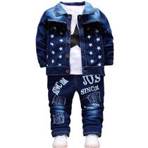 Conjunto Infantil Criança Menino Jeans Calça+jaqueta+camiset