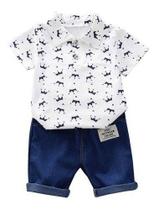 Conjunto Infantil Criança Menino Short Brim + Camisa Polo