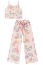 Conjunto Infantil Cropped Alça e Calça Pantacourt em Moletom Linho Arco-íris Alecrim by Kukiê Conjunto Infantil Cropped Alça e Calça Pantacourt em Moletom Linho Arco-íris Alecrim by Kukiê