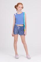 Conjunto Infantil Cropped Detalhe Ombro Azul