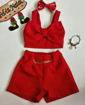 Conjunto infantil cropped e shorts saia vermelho Conjunto infantil cropped e shorts saia vermelho