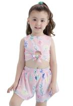 Conjunto Infantil Cropped Estampado Rosa Mon Sucré