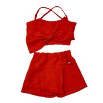Conjunto Infantil Cropped Laço Short Saia Look Estiloso Luxo Conjunto Infantil Cropped Laço Short Saia Look Estiloso Luxo