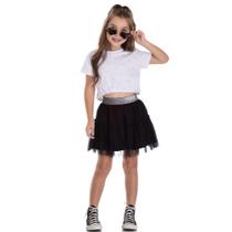Conjunto infantil cropped saia-short tulle college serelepe Conjunto infantil cropped saia-short tulle college serelepe