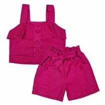 Conjunto Infantil Cropped Short Linho Primavera Verão
