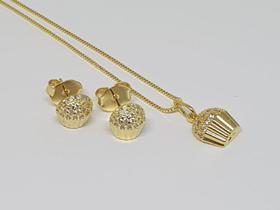Conjunto infantil cupcake cristal cravejado banhado a Ouro