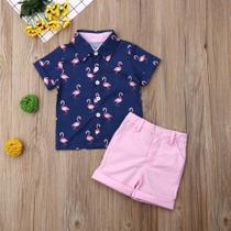 Conjunto Infantil de Bebê para Meninos Camisa e Bermuda Moda Casual Estampa Diversas