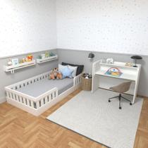 Conjunto Infantil de Cama Montessoriana e Escrivaninha com Regulagem de Altura Branco Conjunto Infantil de Cama Montessoriana e Escrivaninha com Regulagem de Altura Branco