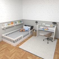 Conjunto Infantil de Cama Montessoriana e Escrivaninha com Regulagem de Altura Branco/Cinza Cristal Conjunto Infantil de Cama Montessoriana e Escrivaninha com Regulagem de Altura Branco/Cinza Cristal