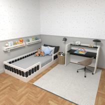 Conjunto Infantil de Cama Montessoriana e Escrivaninha com Regulagem de Altura Branco/Preto Conjunto Infantil de Cama Montessoriana e Escrivaninha com Regulagem de Altura Branco/Preto