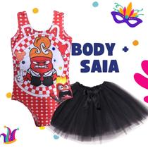 Conjunto Infantil de Carnaval Body Raiva Divertida-mente Vermelho e Saia de Tule Preta