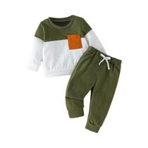 Conjunto Infantil De Duas Peças Em Patchwork Com Camisas De Manga Longa E Calças Para Meninos De 1 a