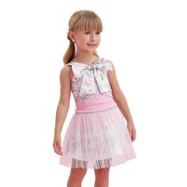 Conjunto Infantil de Festa Petit Cherie Blusa Maxi Laço e Saia Tule Floral