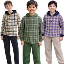 Conjunto Infantil de Inverno Menino Casaco Xadrez e Calça de Moletom Conjunto Infantil de Inverno Menino Casaco Xadrez e Calça de Moletom