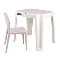 Conjunto Infantil de Mesa e Cadeira Tramontina Beni Rosa em Polipropileno com Quadro de Atividades