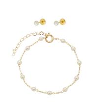 Conjunto Infantil de Pérolas Banhado em Ouro 18K