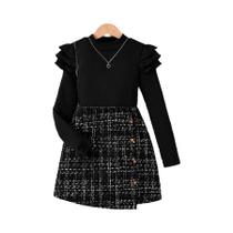 Conjunto Infantil De Primavera E Outono Em 2 Peças, Blusa Branca De Gola Alta Com Manga Longa E Saia Conjunto Infantil De Primavera E Outono Em 2 Peças, Blusa Branca De Gola Alta Com Manga Longa E Saia