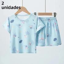 Conjunto Infantil de Shorts e Blusa de Verão - Estampa de Elefante Azul Conjunto Infantil de Shorts e Blusa de Verão - Estampa de Elefante Azul