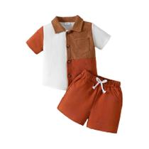 Conjunto Infantil De Verão Com Bloco De Cores, 2 Peças, Manga Curta, Shorts, Idades De 1 a 6 Anos