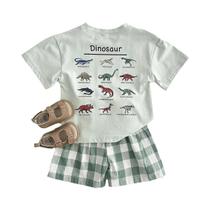 Conjunto Infantil de Verão com Dinossauros - Algodão, Manga Curta e Shorts