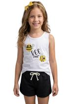 Conjunto Infantil de Verão Roupa Menina Regata Abelhinha e Shorts Moletinho Preto Conjunto Infantil de Verão Roupa Menina Regata Abelhinha e Shorts Moletinho Preto