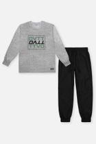 Conjunto Infantil Divertto com Camiseta de Manga Longa Cinza e Calça Preta