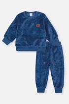 Conjunto Infantil Divertto de Moletom Azul com Calça e Patch de Urso