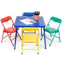 Conjunto Infantil Dobrável com Mesa e 4 Cadeiras Coloridas para Criança Pequena Atividades Estudo Refeição Creche Brinquedoteca Escola Conjunto Infantil Dobrável com Mesa e 4 Cadeiras Coloridas para Criança Pequena Atividades Estudo Refeição Creche Brinquedoteca Escola