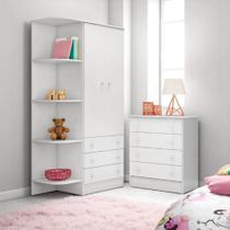 Conjunto Infantil Doce Sonho Branco/Branco: Cômoda 4 Gavetas Doce Sonho + Guarda-Roupa Doce Sonho 2 portas