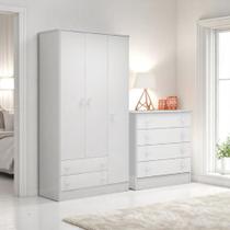 Conjunto Infantil Doce Sonho Branco/Branco: Cômoda 4 Gavetas Doce Sonho + Guarda-Roupa Doce Sonho 3 portas