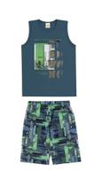 Conjunto Infantil Elian Camiseta Regata Cavada Com Bermuda Menino Moda Verão