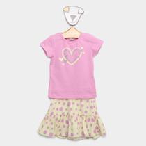 Conjunto Infantil Elian Coração Blusa + Saia Menina