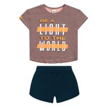 Conjunto Infantil Elian Listrado Feminino - Preto+ Laranja