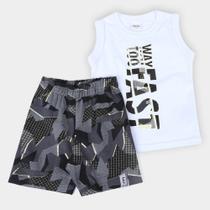 Conjunto Infantil Elian Regata+Bermuda Moletinho Way Fast Masculino - Branco