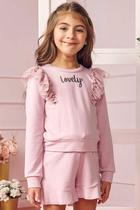 Conjunto Infantil em Blusa ML e Shorts em Molevisco Detalhes em Tule no Ombro - Infanti Conjunto Infantil em Blusa ML e Shorts em Molevisco Detalhes em Tule no Ombro - Infanti
