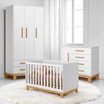 Conjunto Infantil Encanto Slim Berço Mini Cama Cômoda Guarda-roupa Branco
