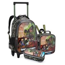 Conjunto Infantil Escolar Personagem P/ Meninos Mochila de Rodinhas Lancheira Térmica Estojo Material Resistente Casual Reforçada