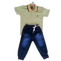 Conjunto Infantil Estiloso Calça Jeans Jogger e Camiseta Gola Polo Conforto e Estilo para Todas as Ocasiões!