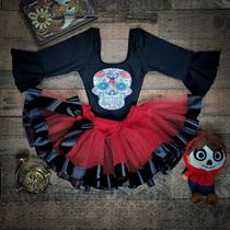 Conjunto Infantil Fantasia Body e Saia de Tule Halloween Dia das Bruxas Caveira Mexicana Vermelho e Preto Conjunto Infantil Fantasia Body e Saia de Tule Halloween Dia das Bruxas Caveira Mexicana Vermelho e Preto