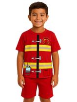 Conjunto Infantil Fantasia Bombeiro Camiseta e Short
