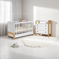 Conjunto Infantil Fantasia Branco Acetinado: Berço Fantasia Mini Cama + Cômoda Fantasia + Guarda-Roupa Fantasia