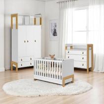 Conjunto Infantil Fantasia Branco Acetinado Berço Mini Camacômodaguarda-roupa 3 Portas 2 Gavetas